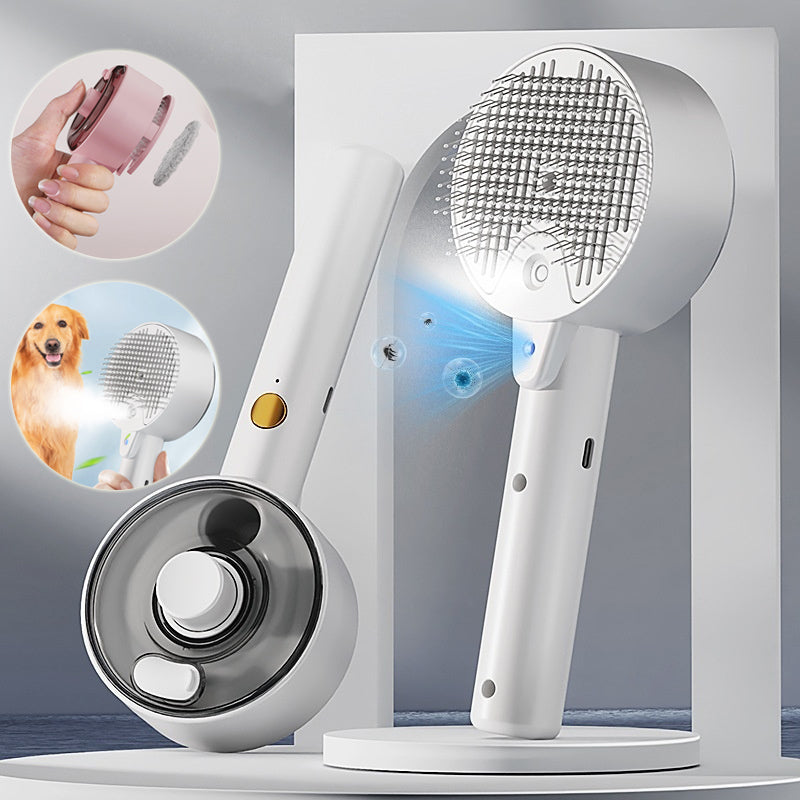 2-in-1 Steam Pet Grooming Brush for Dogs & Cats – Self Cleaning Animal Hair Remover Comb CreativeRino