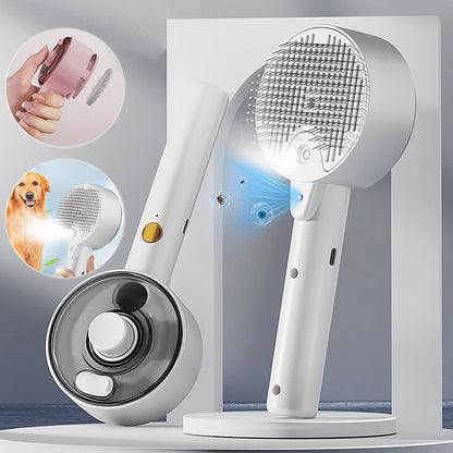 2-in-1 Steam Pet Grooming Brush for Dogs & Cats – Self Cleaning Animal Hair Remover Comb CreativeRino