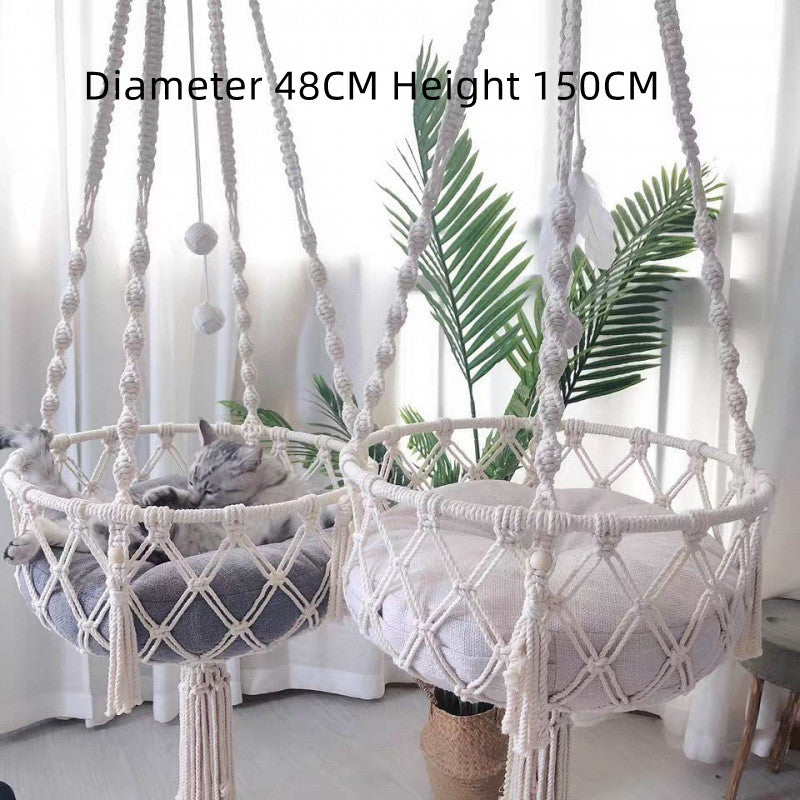 Handwoven Boho Macrame Hanging Cat Bed & Tapestry Swing Basket CreativeRino