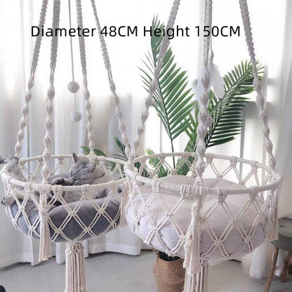 Handwoven Boho Macrame Hanging Cat Bed & Tapestry Swing Basket CreativeRino