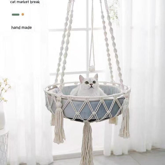 Premium Macrame Cat Hammock – Hanging Nest Basket Swing & Cozy Pet Bed CreativeRino