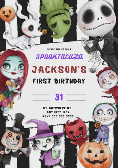 Nightmare Halloween Spooky Cartoon Birthday Invitation