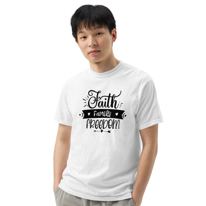 Faith Family Freedom Unisex garment-dyed heavyweight T-shirt For Mens and Womens - CreativeRino